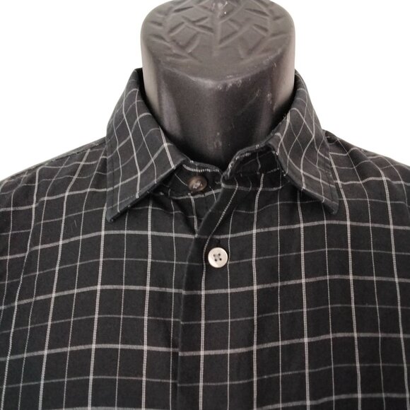 Van Heusen Mens Black & White Windowpane Check Button-Up Shirt Size S/P 14-14.5 - Picture 3 of 9